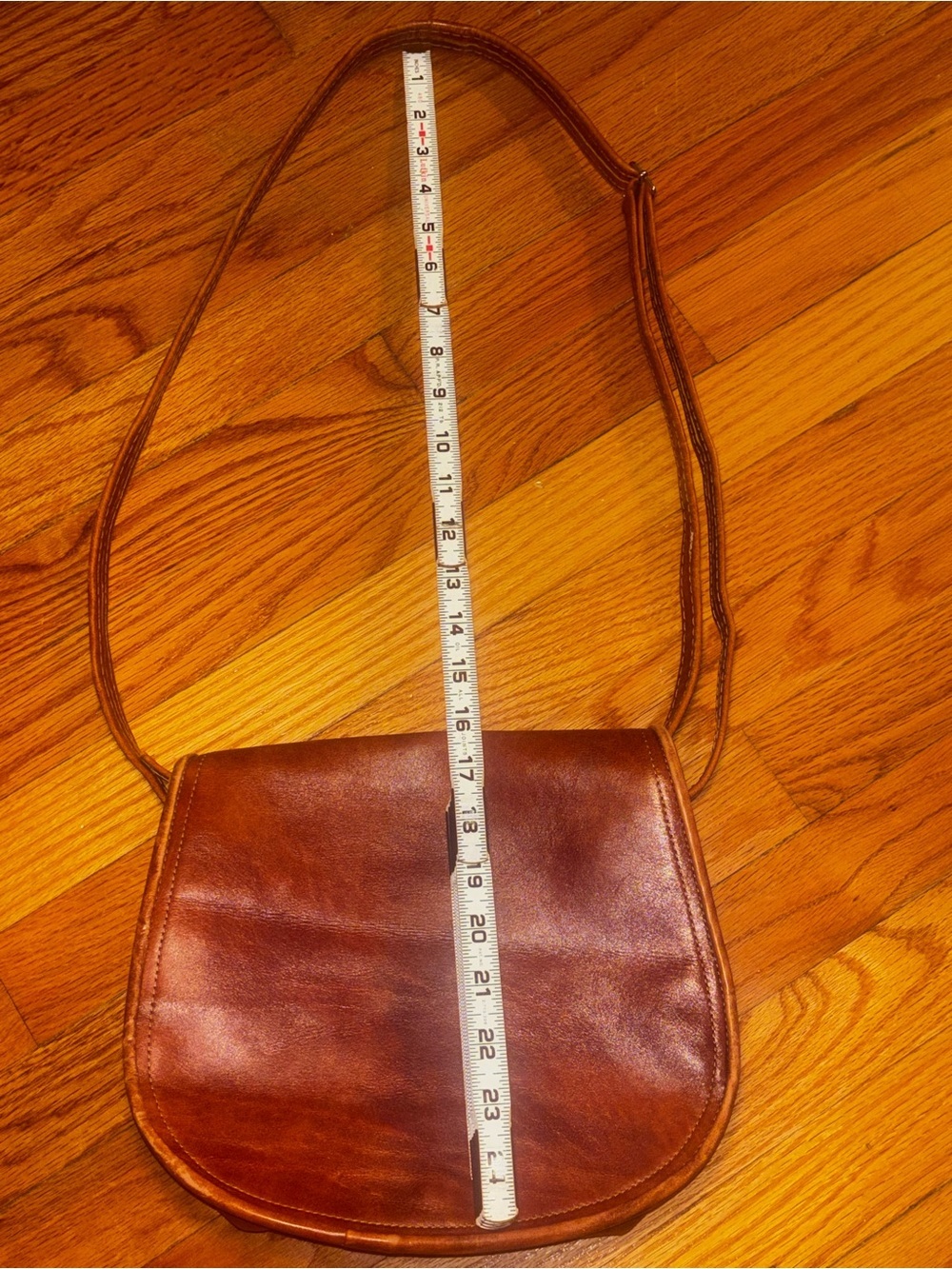 Genuine Leather Brown Saddle Shoulder Bag Purse Long Strap Suede Interior - Picture 7 of 8